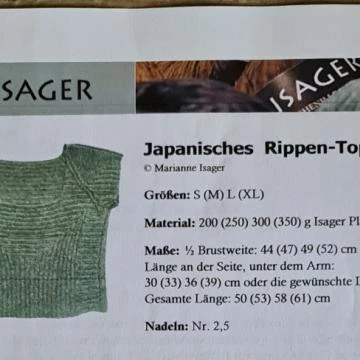 Marianne Isager Anleitung "Japanisches Rippen-Top"